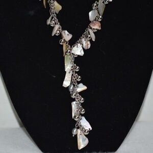 Snazzy Beachy Seashell Silver Tone Beads Link Chain Vintage Gently Worn Necklace